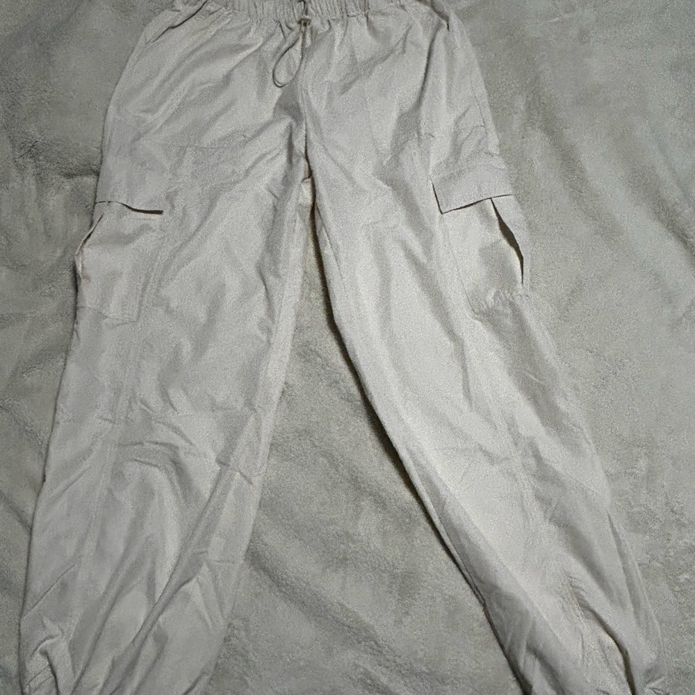 Women's Casual Cream Cargo Parachute Pants